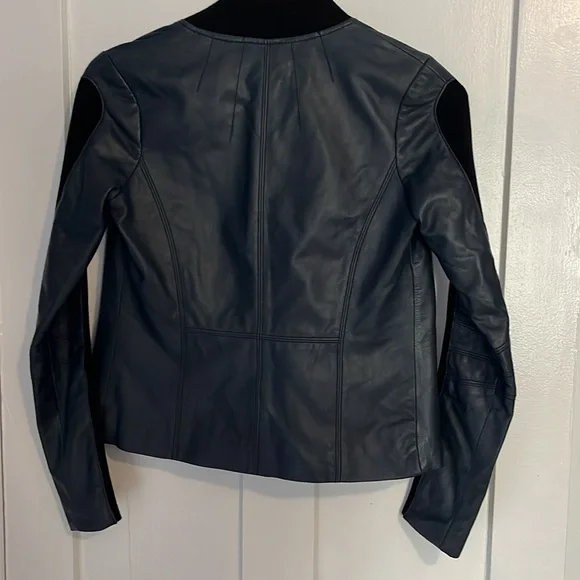 NWOT Cut 25 by Yigal Azuroeul blue leather jacket ribbed sleeves - Picture 8 of 16